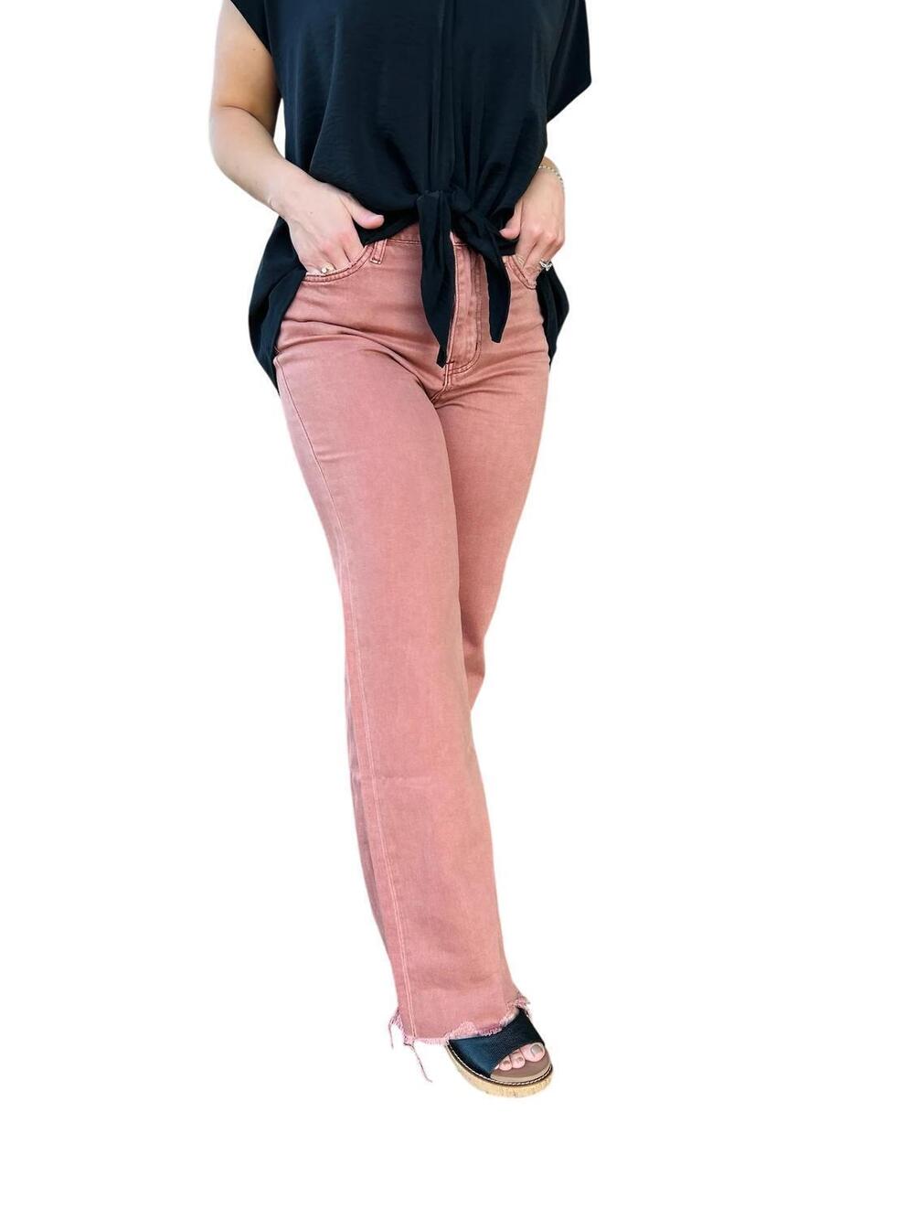 NEW VERVET BY FLYING MONKEY women's raw hem vintage flare jeans in russet